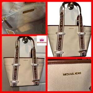 $398 Michael Kors Maeve Largo Canvas Open Tote Business Travel Carryon Handbag
